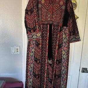 Elegant Embroidered Black and Red Dress Thobe